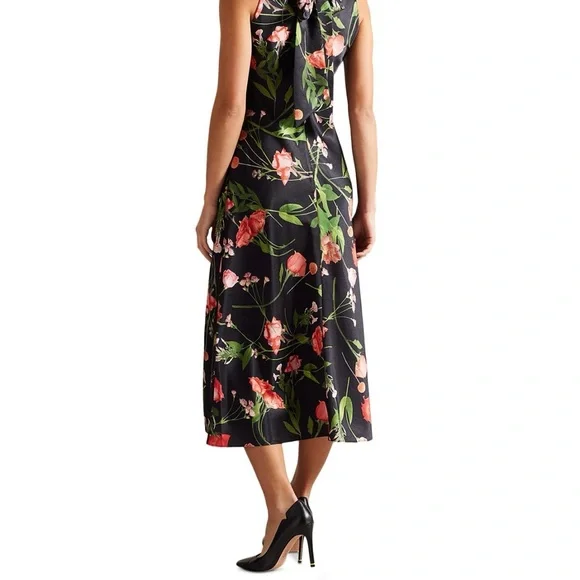 Ted Baker NWT size 4 Cowl Neck Black Floral Slip Midi Maxi Dress sleeveless - Picture 2 of 14